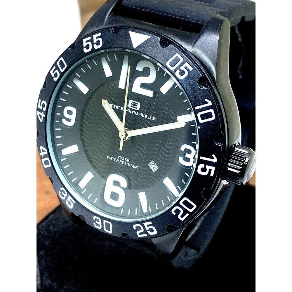 Oceanaut Men's Watch OC2710 Quartz Aqua One Black Dial Rubber Band 48mm